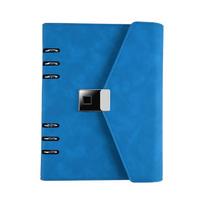 Personalized Refillable Ring Binder Journal A5 Leather Loose Leaf Planner Organizer Notebook with Smart Fingerprint Lock (Blue,A5,Finger lock&common papers) mėlyna