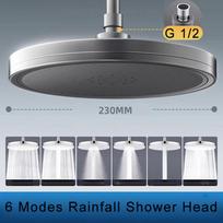Naujas 230 mm didelis skydas, didelis srautas, super įkrovos, lubose montuojamas dušo galvutės komplektas, 6 režimai, aukšto slėgio, vonios dušo galvutė su filtru pilka