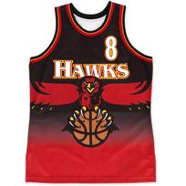 Retro Atlanta Hawks Erelio Gradiento Spausdinimo Krepšinio Marškinėliai su Raudonu ir Geltonu Kraštu Tinklelio Rankovių Neturinčios Retro Liemenė S red