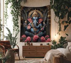 Golden Arch Ganesha Tapestry Single Sided 2D Print Majestic Wall Decor Home Living Room Temple Area Sacred Decor Devotional Gift 100X70CM