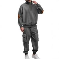 Men's Sports Suit Style Casual Sportswear Half-High Collar Pullover Multi-Pocket Work Pants Sets 2026 Spring Autumn Men Two-Piece Set S pilka