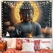 Black Gold Zen Art Buddha Lotus Tapestry Living Room Yoga Meditation Space Background Wall Decoration Tapestry 100X70CM