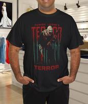 Terrifier Stretched Out Logo With Art The Clown Horror Movie TShirt S