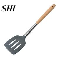 Comfortable Grip Cooking Spatula with Hole Heat-resistant Beech Non-stick Silicone Colander Spoon Kitchen Utensils