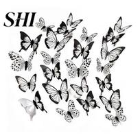 Wall Stickers 24Pcs Self-adhesive DIY Art Decor Removable Black White Home Decoration 3D Butterflies Decals Living Room Background juoda balta spalva