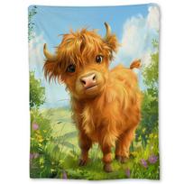 Mielas Škotijos kalnų galvijas Fleece pledas Minkštas jaukus ūkio gyvūnas Flanelinis metamas pledas sodybos miegamajam sofai foteliui lauko kelionėms 75X95CM