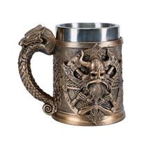 600MLMedieval Viking Pirate Beer Mug 3D Dragon Sculpted Handle Resin Stainless Steel Tankard Vintage Drink Cup Bar Decor Mens 501-600ml pilka spalva