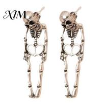 Halloween Costume Party Accessories 2Pcs Skeleton Earrings for Women, Gothic Alloy Drop Earrings, Hypoallergenic Punk Trendy Grunge Style Skull Dangle sidabras
