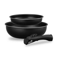 Iris Ohyama Detachable Handle Pot and Frying Pan Set IH Gas Stove Diamond Coated Oven Easy Storage and Cleaning (3-piece set) - & Compatible, Pans,