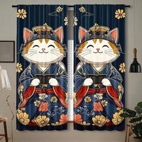 Attractive kimono cat cartoon Print Drapes Room Darkening Window Curtains for Home Decor,Rod Pocket Blackout Curtains Bedroom 60×150cm