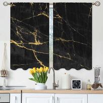 Marble Texture Kitchen Curtains Black and Gold Luxurious Marble Short Tier Curtains for Bathroom Cafe Small Window Drapes Treatm 60×150cm