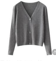 V-Neck Knitted Cardigan: Retro Hong Kong Style Sweater for Spring & Autumn, Long Sleeve Short Jacket for Women One Size pilka spalva
