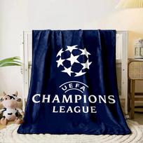 Baltos žvaigždės, sudarančios rutulio formą virš teksto „UEFA Champions League“. visiems metų laikams skirta pietų pertraukos užtiesalo dovana 130cm x 150cm white