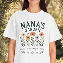 Comfort Colors Nana’s Garden Shirt, Personalized Grandma Tee with Grandkids Names, Floral Nana Shirt Gift, Mother’s Day Grandma T shirt L