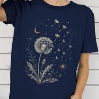 Dandelion Moon Shirt, Make A Wish Tee, Botanical Night T shirt, Dark Flower Shirt, Trendy Moonlit Tee M