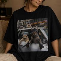 Funny Gangster CaT-Shirt, Cat Mob Graphic Tee, Street Cat Parody T-Shirt, Urban Cat Lover Gift, Gildan 5000 Tee S