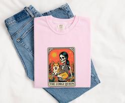 Skeleton Welsh Corgi Shirt Animals & Flowers Occult Gift Women Traditional Tee Dog T-Shirt Pet Fan Classic Tshirt Mystical Graphic Old S