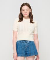 Road Road Cable Knit Short Sleeve Crop Knit (Ivory) Ivory/Free