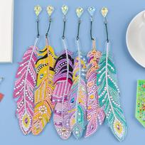 6pcs Diamond Painting Bookmark Feather Bookmark Home Office School Classroom Crystal Pendant Bookmark 5D Diamond Painting (Multicolor,5*15cm) įvairiaspalvis