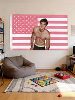 1pc Jacob Elordi Pink American Flag Tapestry, Celebrity Fan Wall Hanging, Cool Room Stuff, Large Size, Polyester 2D Print, Bedro 100X70CM