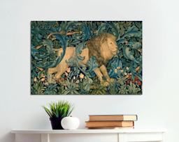 Retro Forest Lion Tapestry William Morris Style Background Cloth Living Room Retro Style Room Decoration 100X70CM