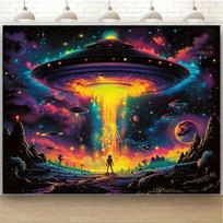 1pc Alien Spaceship Tapestry  Vibrant Space Bohemian Galaxy Wall Art Durable Peach Light Beige Fabric Horizontal Indoor Wall 100X70CM