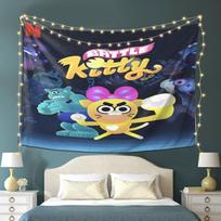 Battle Kitty Tapestry  Vibrant CartoonStyle Wall Hanging with Colorful Monsters  Stars Perfect for Living Room Bedroom 100X70CM