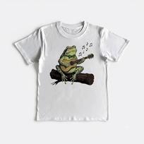 Frog Playing Guitar Funny Cottagecore Toad White TShirt S