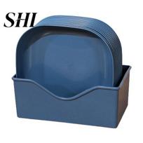 Appetizer Dish 12Pcs Spit Bone with Storage Holder Japanese Style Food Grade Plastic Garbage Square Solid Color Utensil Multi-functional Table mėlyna
