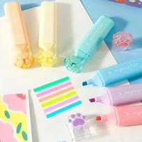 6pcs Cat Claw-Themed Highlighter Pens with Macaron Colors Cute Paw Print Tip Spot Liner Painter for Coloring Books Drawing A3324