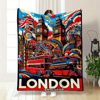 London Themed London Icons, Vibrant Art,bedroom Blanket for Livingroom Couch Lunch Break Soft Throw for Friend's Festival Gift 75X95CM