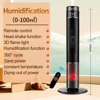 Smart Vertical PTC Heater: Atomizing Humidifier & Simulated Flame Electric Fan Heater black