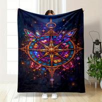 A Vibrant Compass Rose Surrounded by Colorful Butterflies and Hearts. for All Seasons Blanket Lunch Break Throw Gift 75X95CM