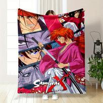 Collage of Samurai-themed Art with Vibrant Colors and Dramatic Expressions. for All Seasons Blanket Lunch Break Throw Gift 75X95CM