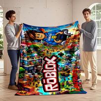 Bright, Colorful Roblox-themed Scene Filled with Characters and Activities. for All Seasons Blanket Lunch Break Throw Gift 75X95CM