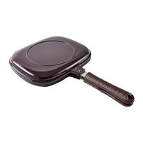 HAPPYCOOKER Gurmaniška keptuvė Dvipusė keptuvė 26cm Ruda, Suderinama su IH ir dujomis Grilio keptuvė su 2 silikoninėmis tarpinėmis ruda