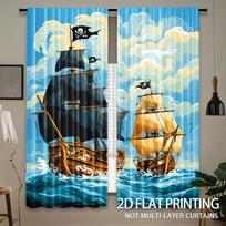 Cartoon pirate ship ocean pattern Print Drapes Room Darkening Window Curtains Home Decor,Rod Pocket Blackout Curtains Bedroom 60×150cm