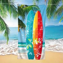 1 Piece Vibrant Tropical Beach Towel-Soft Quick-Dry Microfiber with Surfboard Print, Palm Tree Design For Pool, Travel, Yoga, 75x150cm&1pc