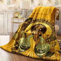 1pc Orisha Oshun African Spiritual Blanket, Retro Yoruba Goddess Flannel Throw with Floral & Symbolic Print, All-Season Bedspread, Soft Size: 75*100cm, Weight: 230 GSM