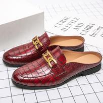 Summer Fashion Men's Crocodile Pattern Baotou Slippers New Youth Outwear Comfortable Half Slippers Lazy Shoes Men Leather Shoes 38 raudona