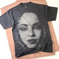 Sade Bleached T-Shirt: Faded Black Cotton, Handmade 2XL