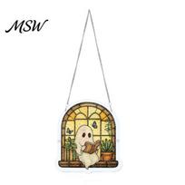 Cute Ghost Window Hanging Halloween Acrylic Puzzle Suncatcher, Colorful Ornament, Stained Gift for Friends Glass Style Decoration, Ideal Gifting C
