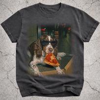 English Springer Spaniel Eating Pizza Shirt, Funny Dog Meme Tee, Springer Owner Gift, Pizza Lover Graphic T-Shirt S
