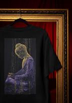 Cyber Buddha Tee: Golden Wireframe Design - Spiritual Techwear Comfort Colors® S