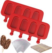 Popsicles Molds, 2 Pack Homemade Cake Pop Molds, Reusable Silicone Ice Pop Cream Maker Cakesicle Molds with 50 Wooden Sticks & 5 raudona