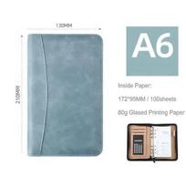 A5 Diary Notebook and Journal with Calculator Binder Spiral Note Book Business Manager Folder Zipper Bag Handbook A6 light blue