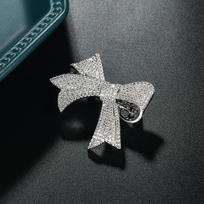 Weiman Brilliant CZ Cubic Zirconia Micro Pave Bow Jewelry Brooches for Wedding and Engagement for Children Silver Plated sidabras