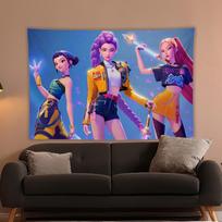 KPop Rumi Mira Zoey Demon h-Hunters Cartoon Tapestry Room Decoration Home Decor Bedroom Wall Hanging Fabric 100X70CM