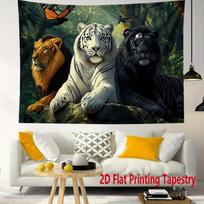 Majestic Lions and Tigers Digital Printing Polyester Wall Tapestry Suitable for Use In Living Rooms Bedrooms Offices Bars Party 100X70CM