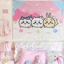Chiikawa Tapestry, Cute Kawaii Cartoon Wall Hanging, Dorm Bedroom Background Cloth 100X70CM